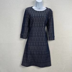 Anthropologie Aryeh Stretch Black Sheath Dress Geometric Pattern ¾ Sleeve Medium